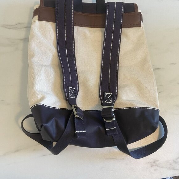 Land's End Navy & Ivory Canvas Backpack Bag Knapsack School Nautical Adjustable - Picture 3 of 7